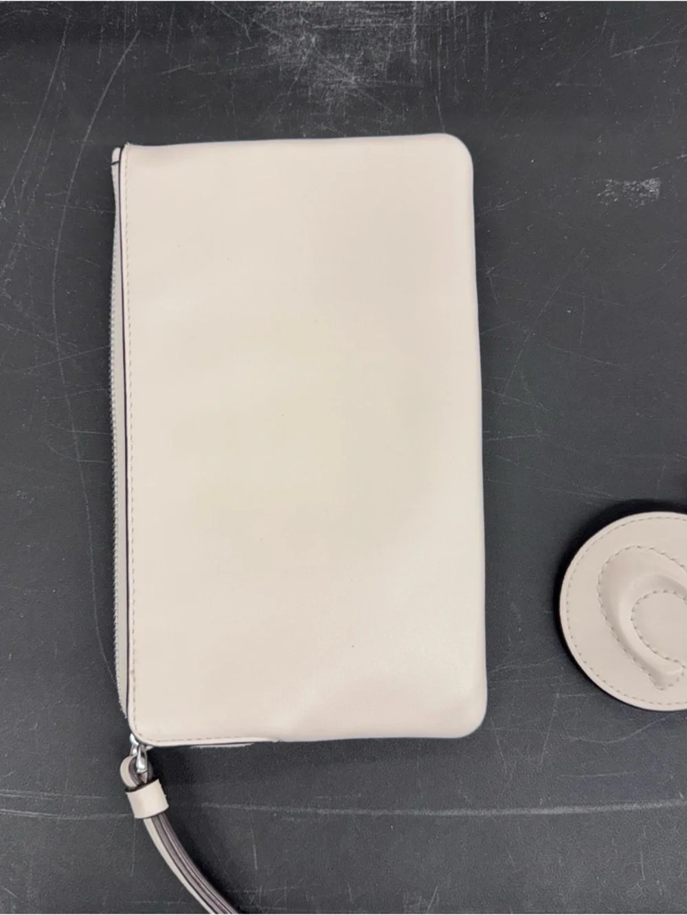 Coach Cream Leather Wristlet with Logo Charm